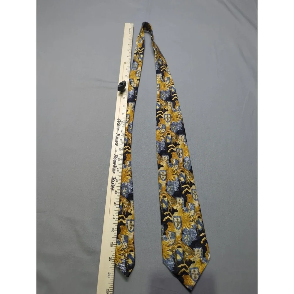 Ermenegildo Zegna Silk Tie‎ Gold Blue Black Heraldic Griffin Crest Made in Italy